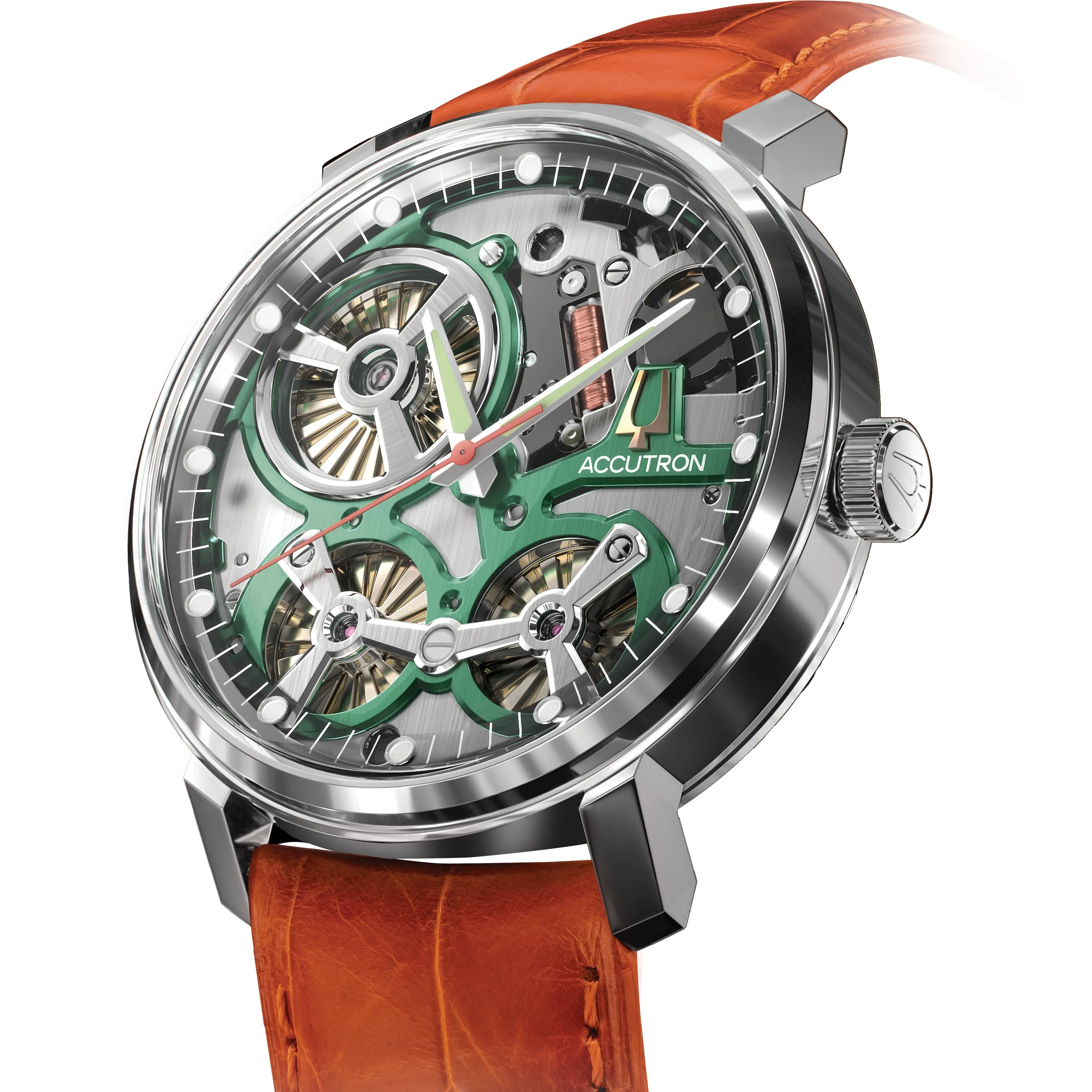 Accutron Spaceview 2020 ElectroStatic Green Dial Orange Watch 2ES6A004