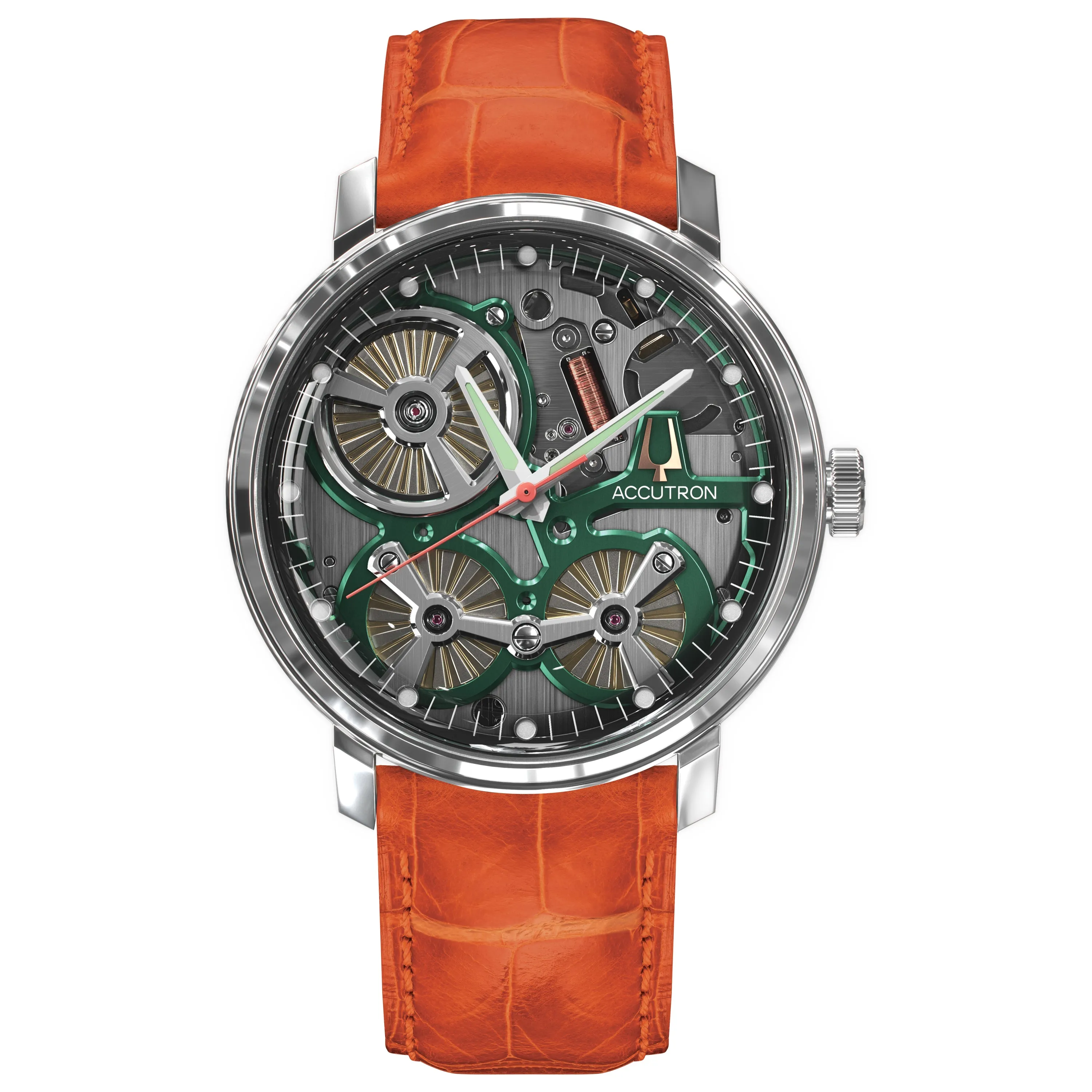 Accutron Spaceview 2020 ElectroStatic Green Dial Orange Watch 2ES6A004