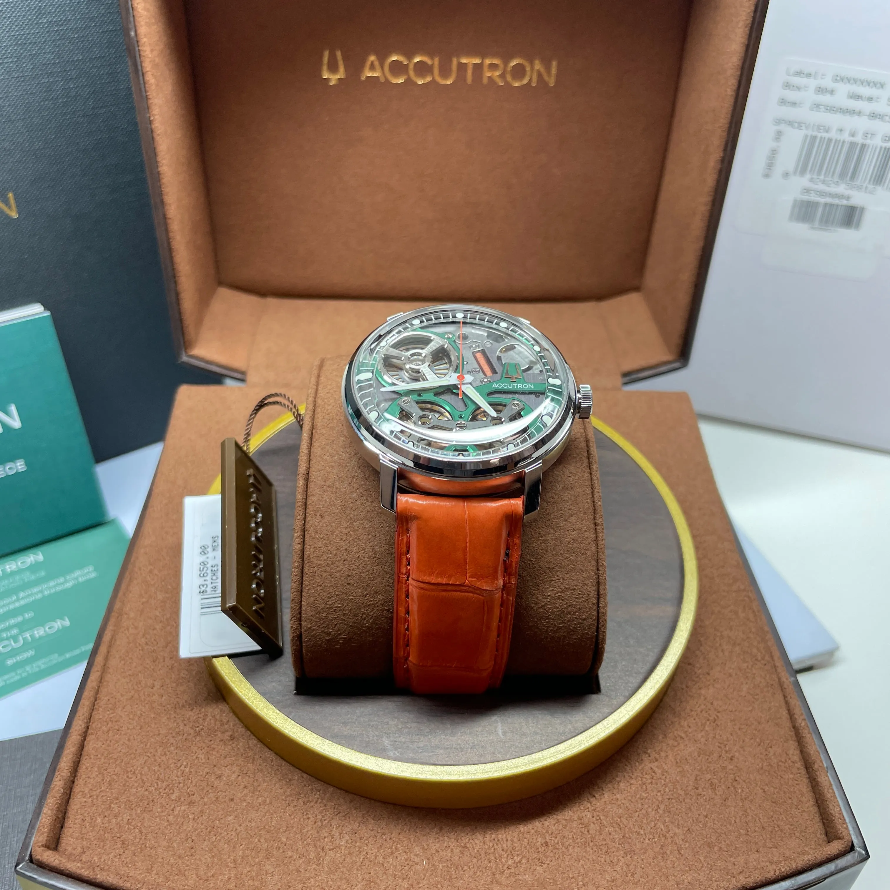 Accutron Spaceview 2020 ElectroStatic Green Dial Orange Watch 2ES6A004