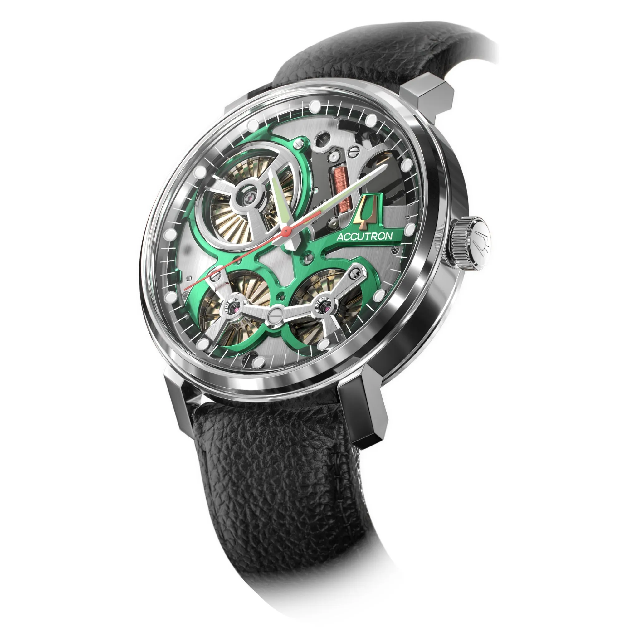 Accutron Spaceview 2020 ElectroStatic Silver Green Dial Watch 2ES6A001