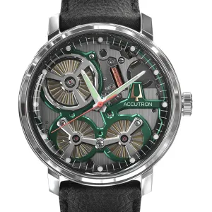 Accutron Spaceview 2020 ElectroStatic Silver Green Dial Watch 2ES6A001