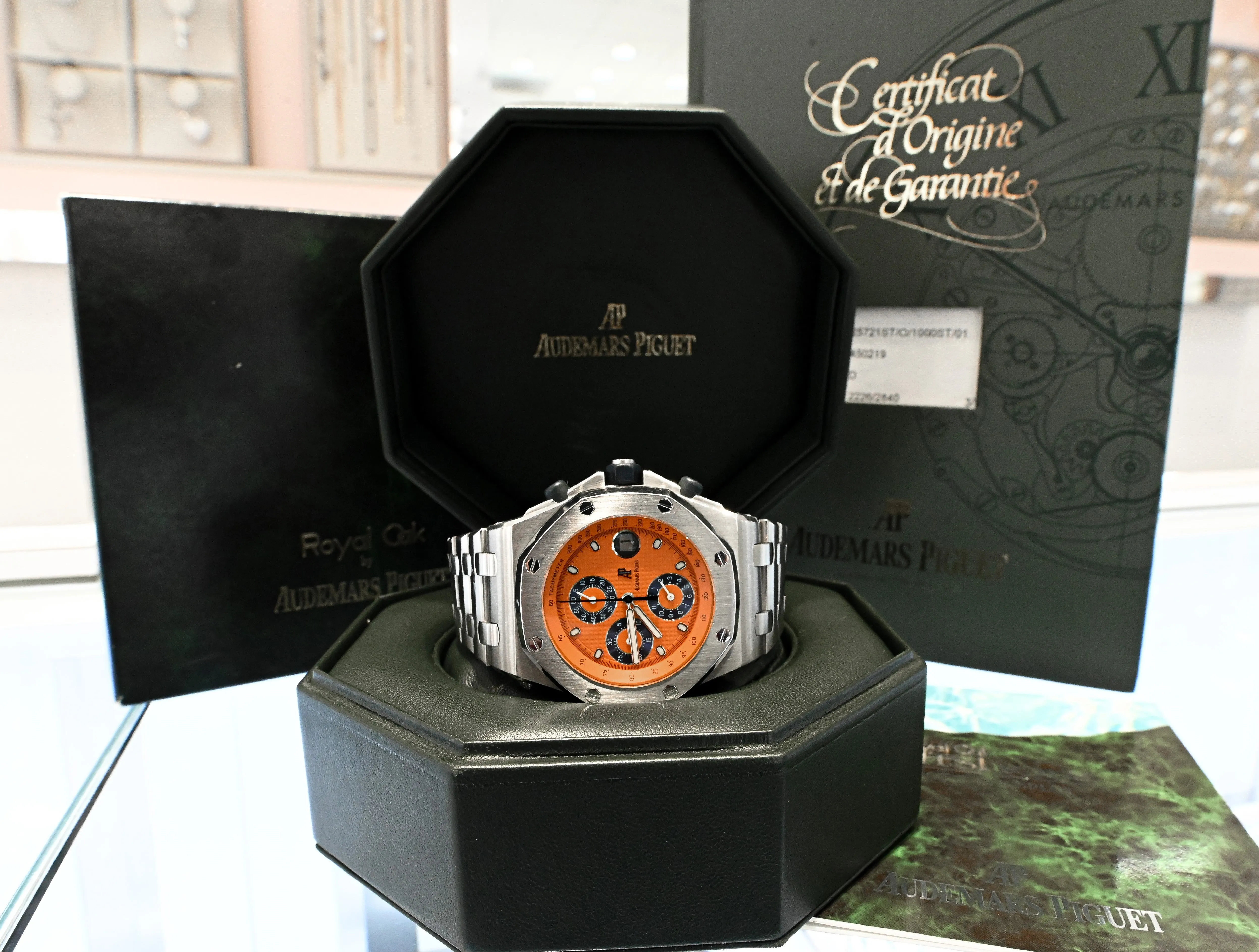 Audemars Piguet Men's Royal Oak Offshore Stainless Steel 42mm Factory Orange Chronograph Stick Dial Watch Reference #: 25721ST.OO.1000ST.01