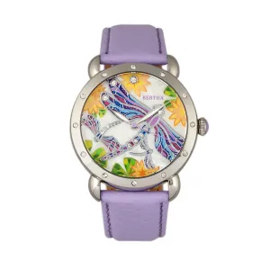 Bertha Jennifer MOP Leather-Band Ladies Watch - Silver/Lavender