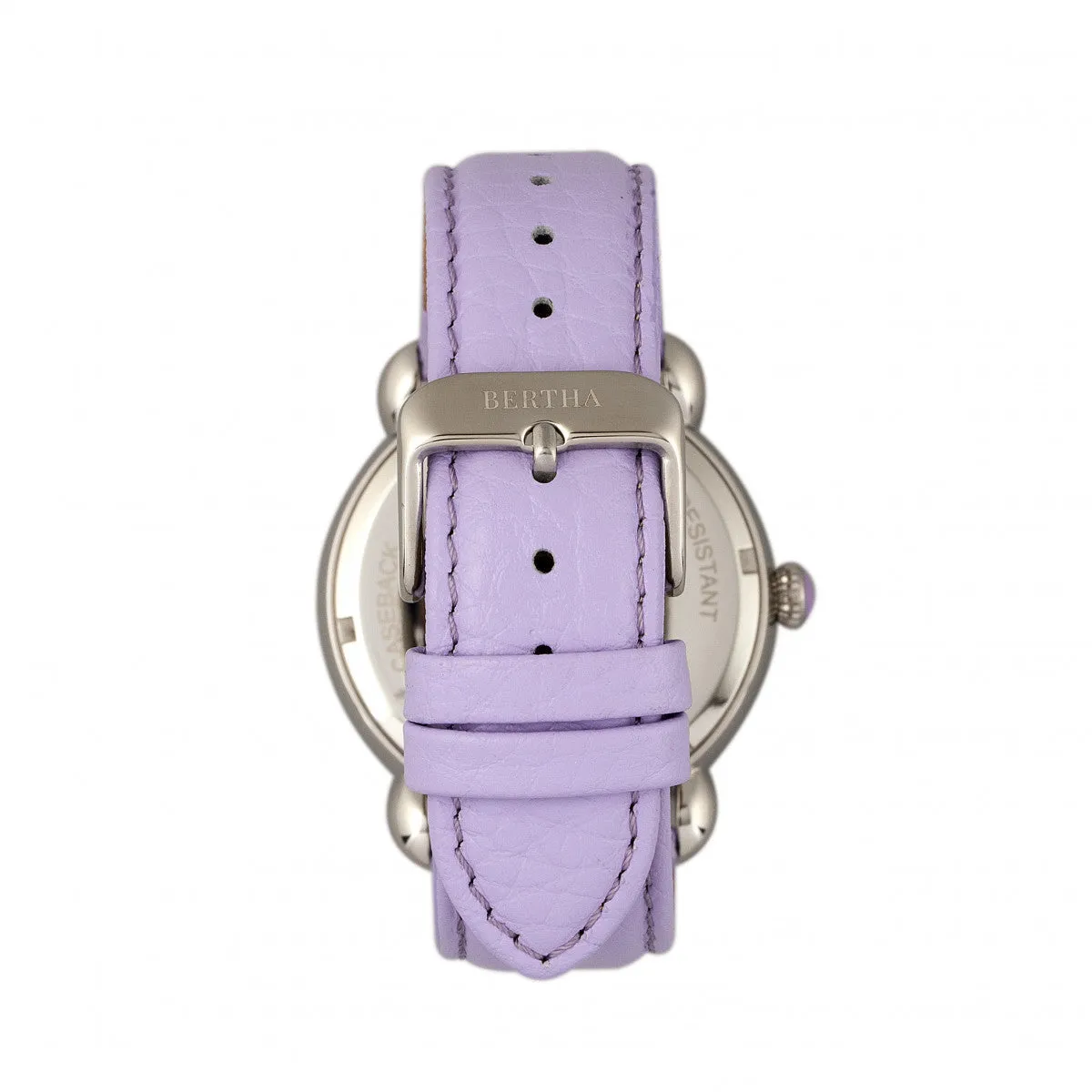 Bertha Jennifer MOP Leather-Band Ladies Watch - Silver/Lavender