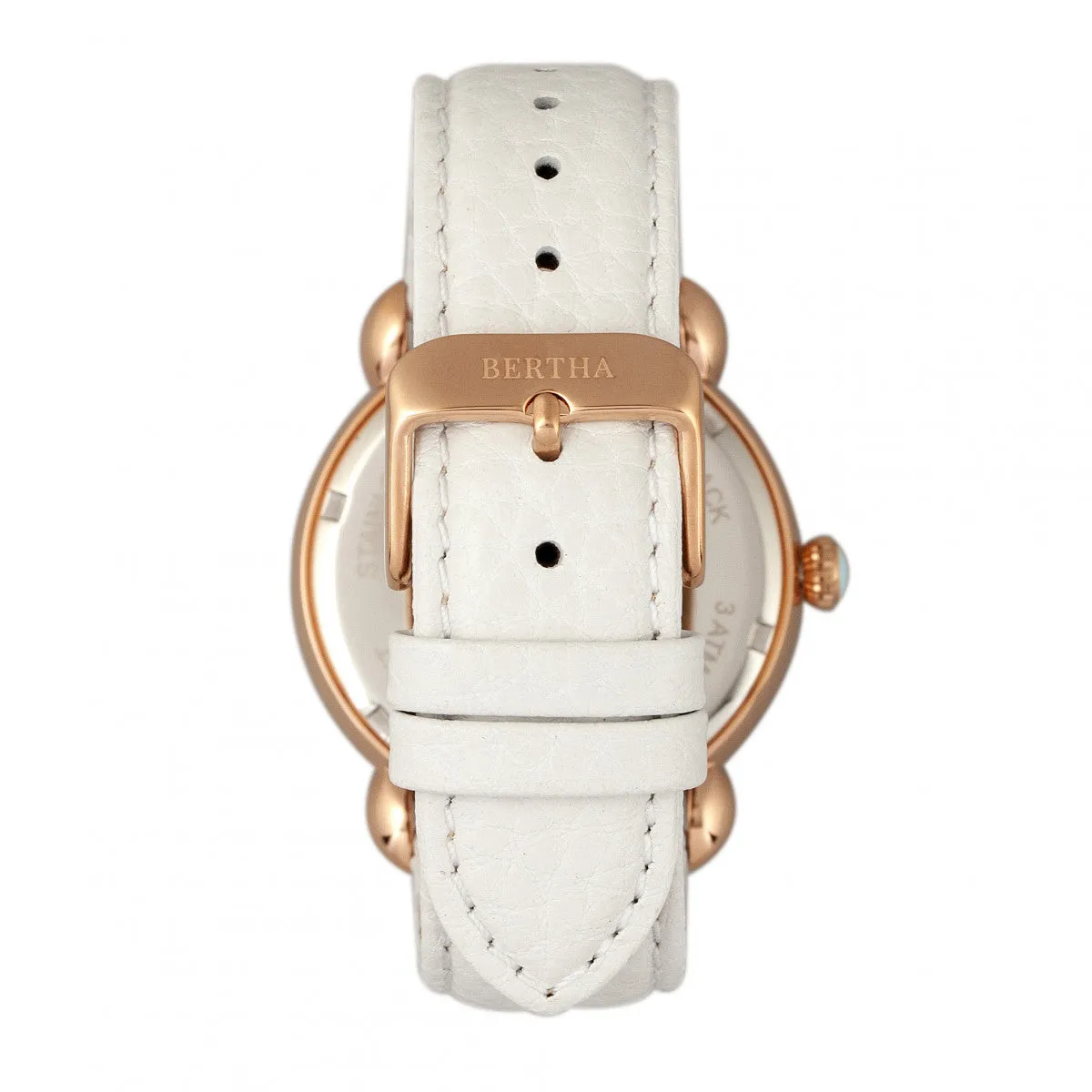 Bertha Vivica MOP Leather-Band Ladies Watch - Rose Gold/White