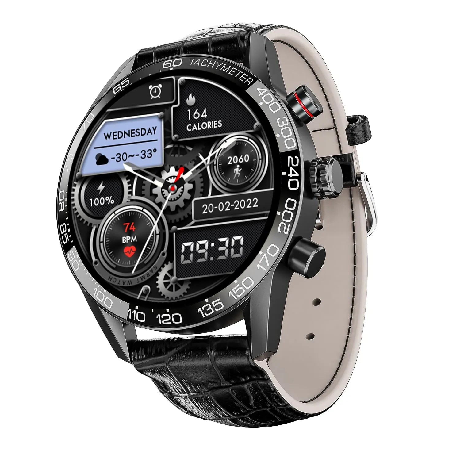 boAt Enigma Z40 Smart Watch w/ 1.32" (3.3 cm) HD Display, Luxurious Metal Body Design, 100  Sports Mode, Female Wellness, Built-in Games, HR & SpO2, IP67(Black Leather)