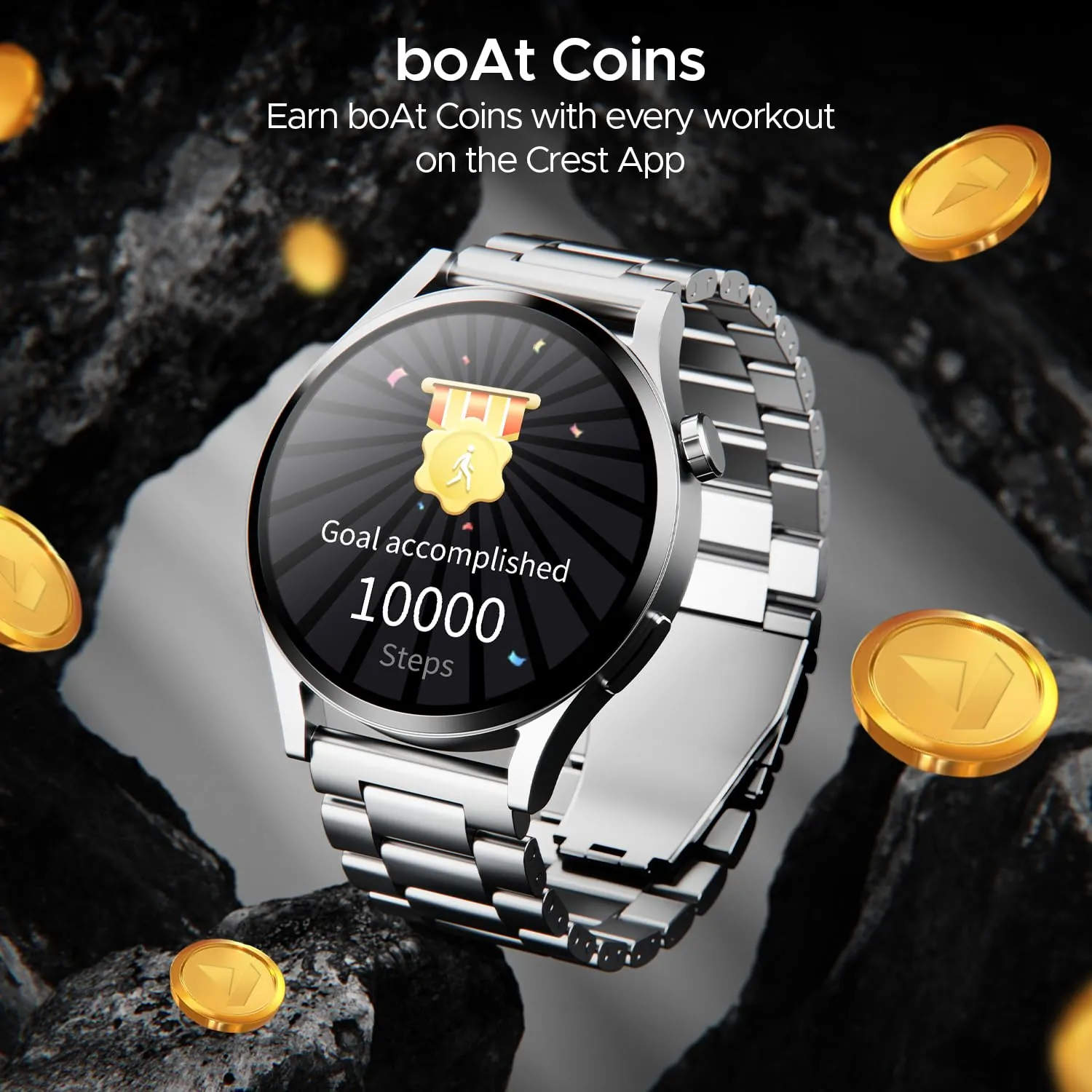 boAt Newly Launched Lunar Embrace with 1.51” AMOLED Display, BT Calling, Functional Crown, Metal-Built, 100  Sports Mode, Animated Watch Faces, Built-in Games, Smart Watch for Men & Women(Steel Grey)