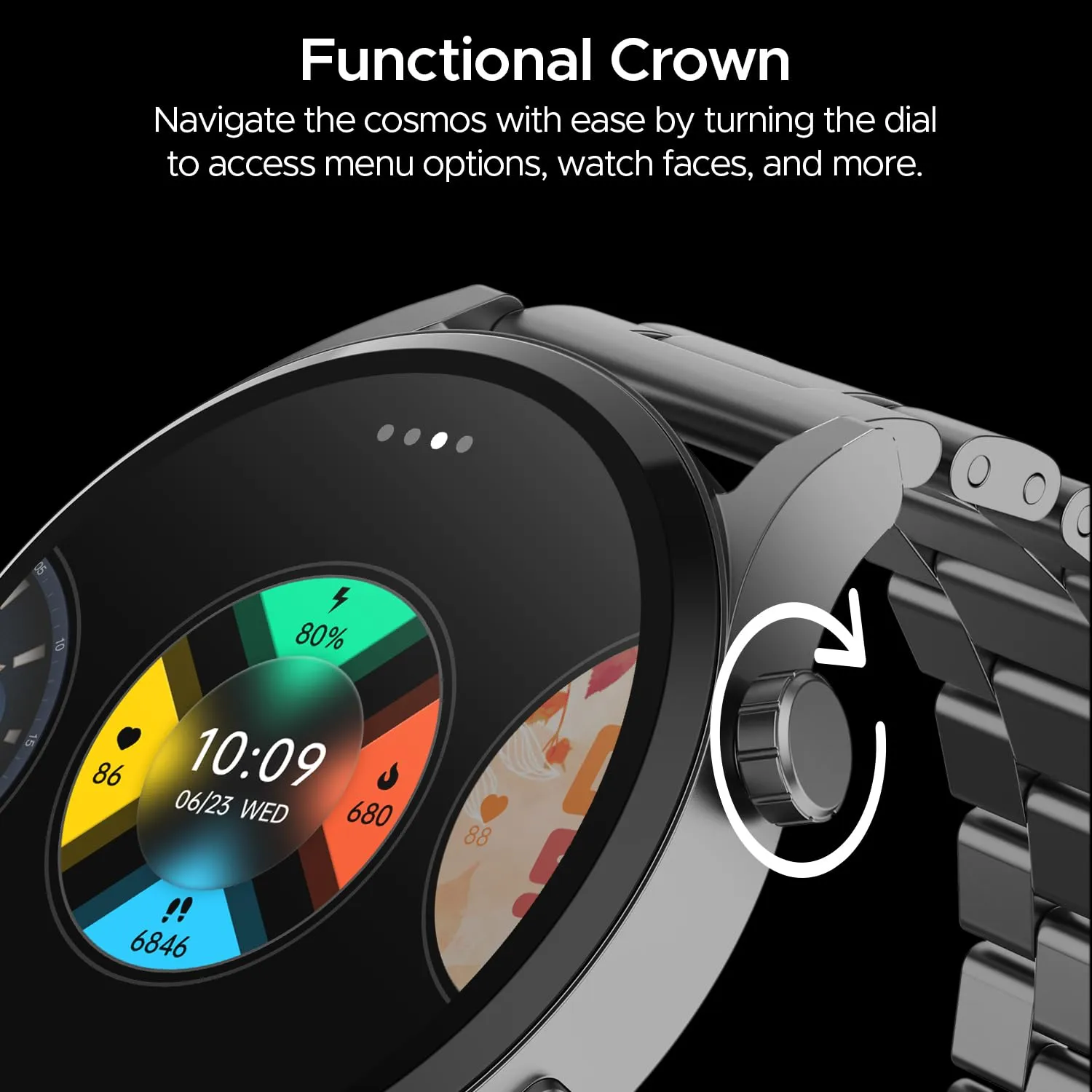 boAt Newly Launched Lunar Embrace with 1.51” AMOLED Display, BT Calling, Functional Crown, Metal-Built, 100  Sports Mode, Animated Watch Faces, Built-in Games, Smart Watch for Men & Women(Steel Grey)