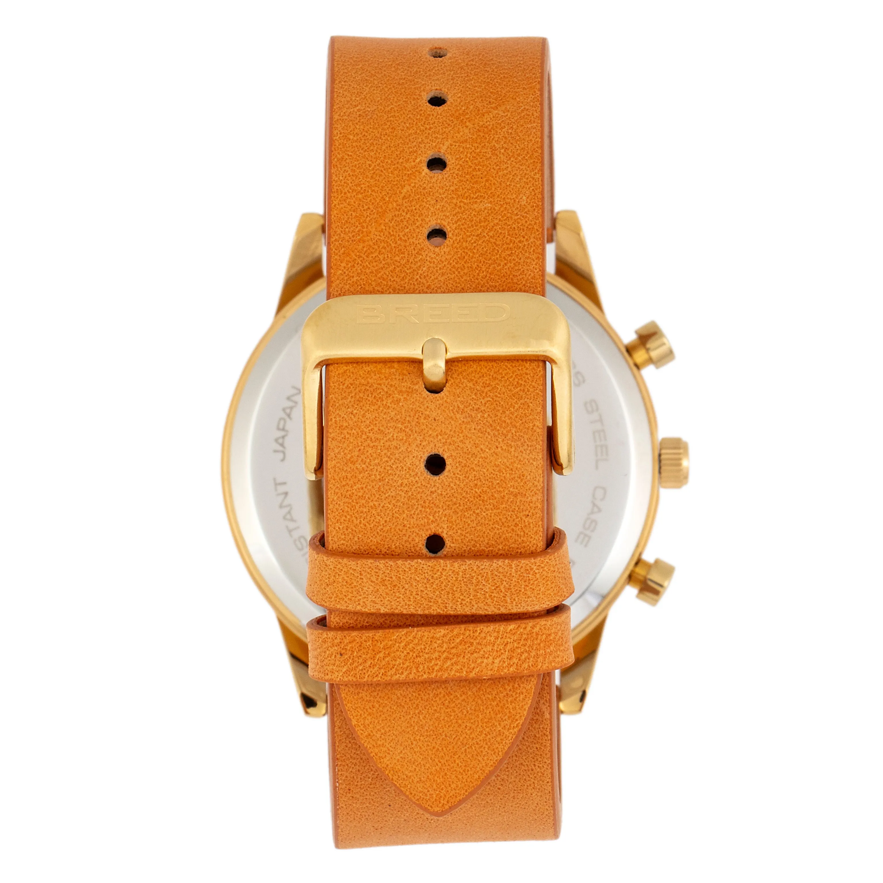 Breed Andreas Leather-Band Watch w/ Date - Gold/Camel