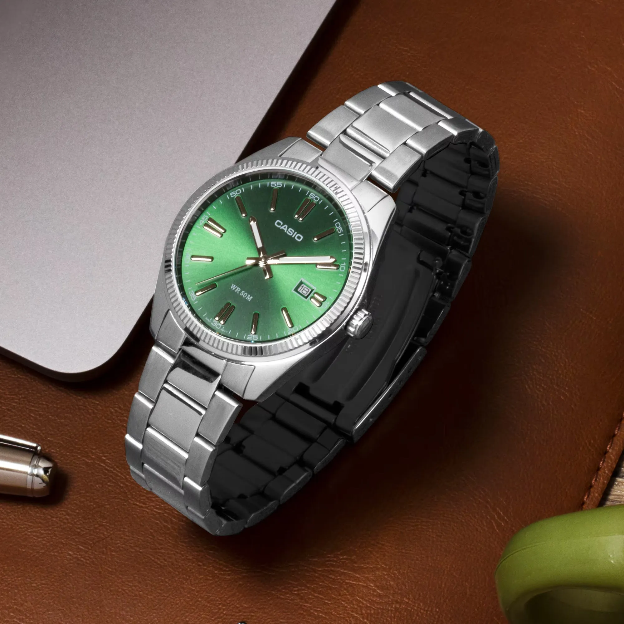 Casio Green Dial Stainless Steel Watch