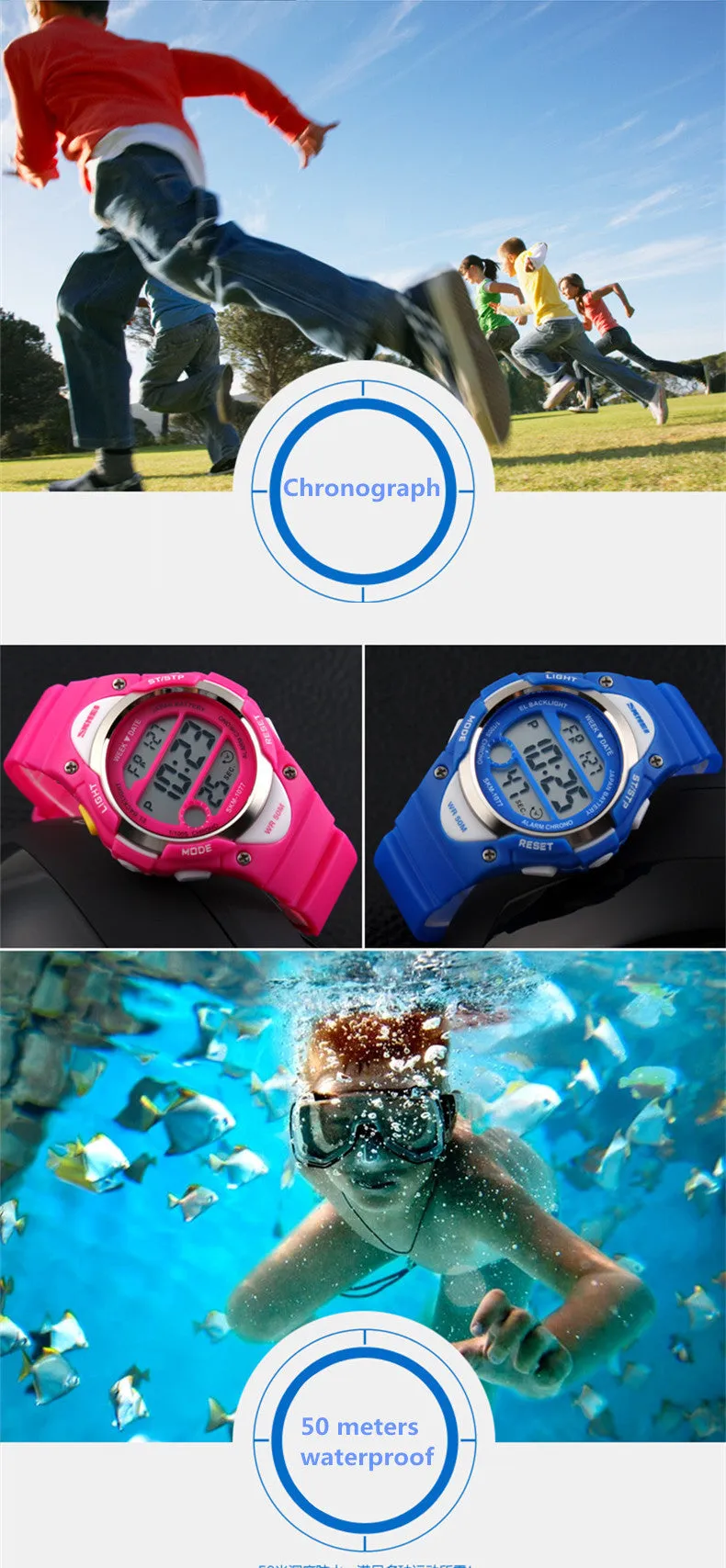 Children Watch Outdoor Sports Kids Boy Girls LED Digital Alarm Stopwatch Waterproof Wristwatch Children's Dress Watches