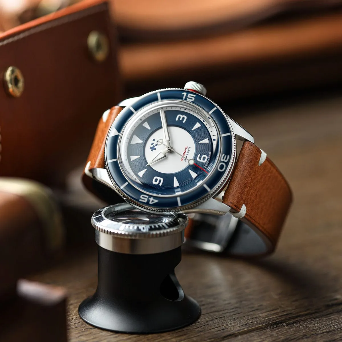 Christopher Ward   WatchGecko C65 Aquitaine - Overton Coral Leather