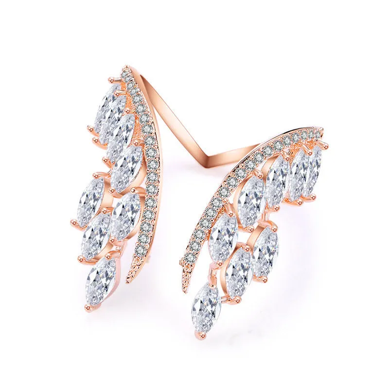 Creative Angel Wings Opening Ring Exquisite Women's Rhinestone Rings Personalized Jewelry