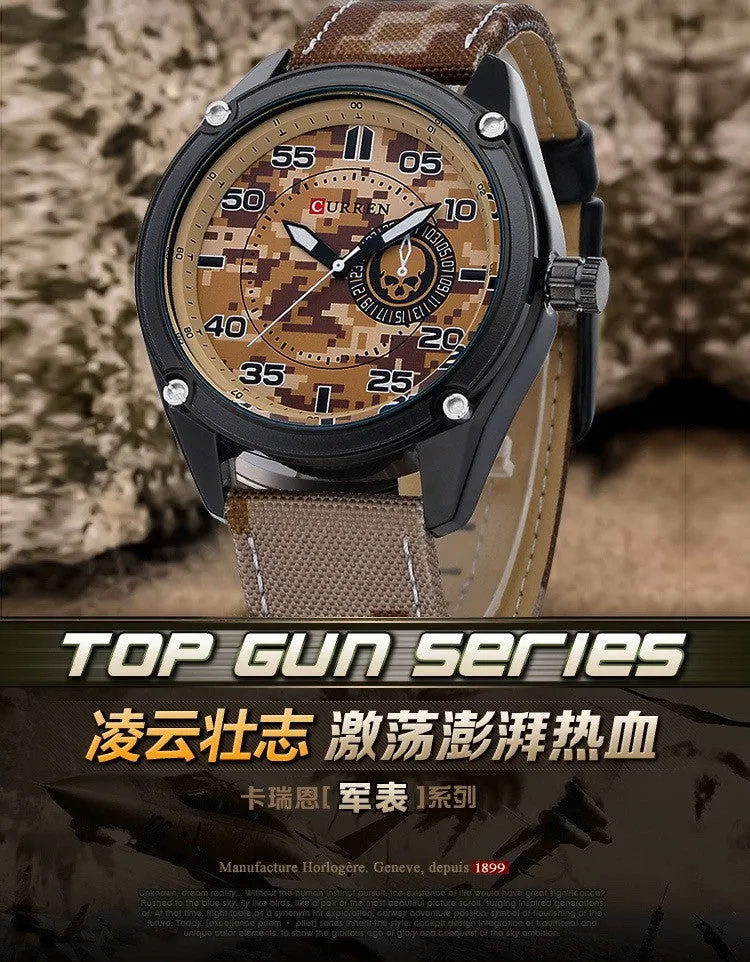 CURREN New Army Watch Leather Strap Analog Display Men's Quartz Watch Military Sport Watch Men's Wristwatch