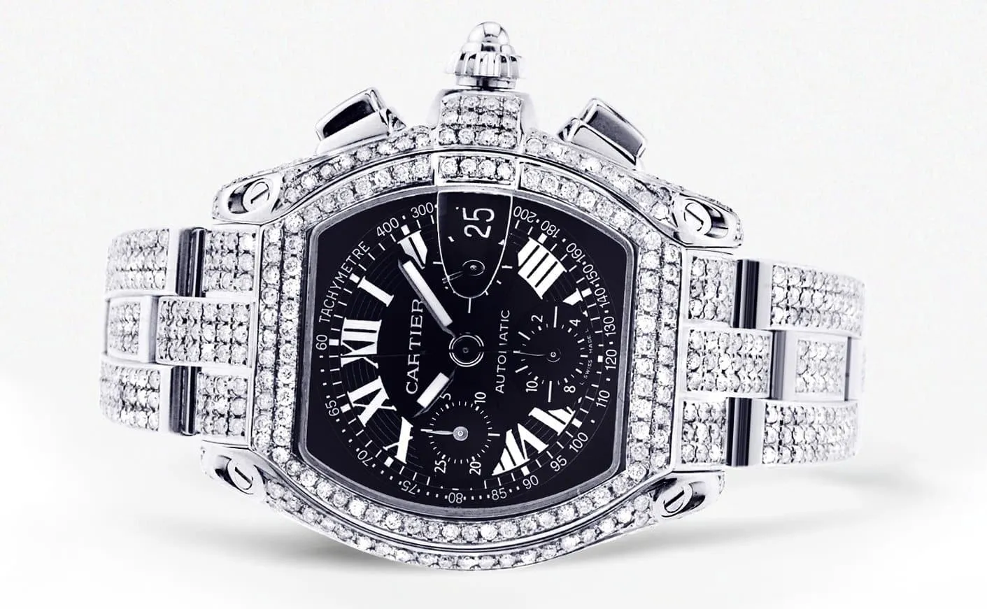 Diamond Cartier Roadster | Stainless Steel | 48 Mm