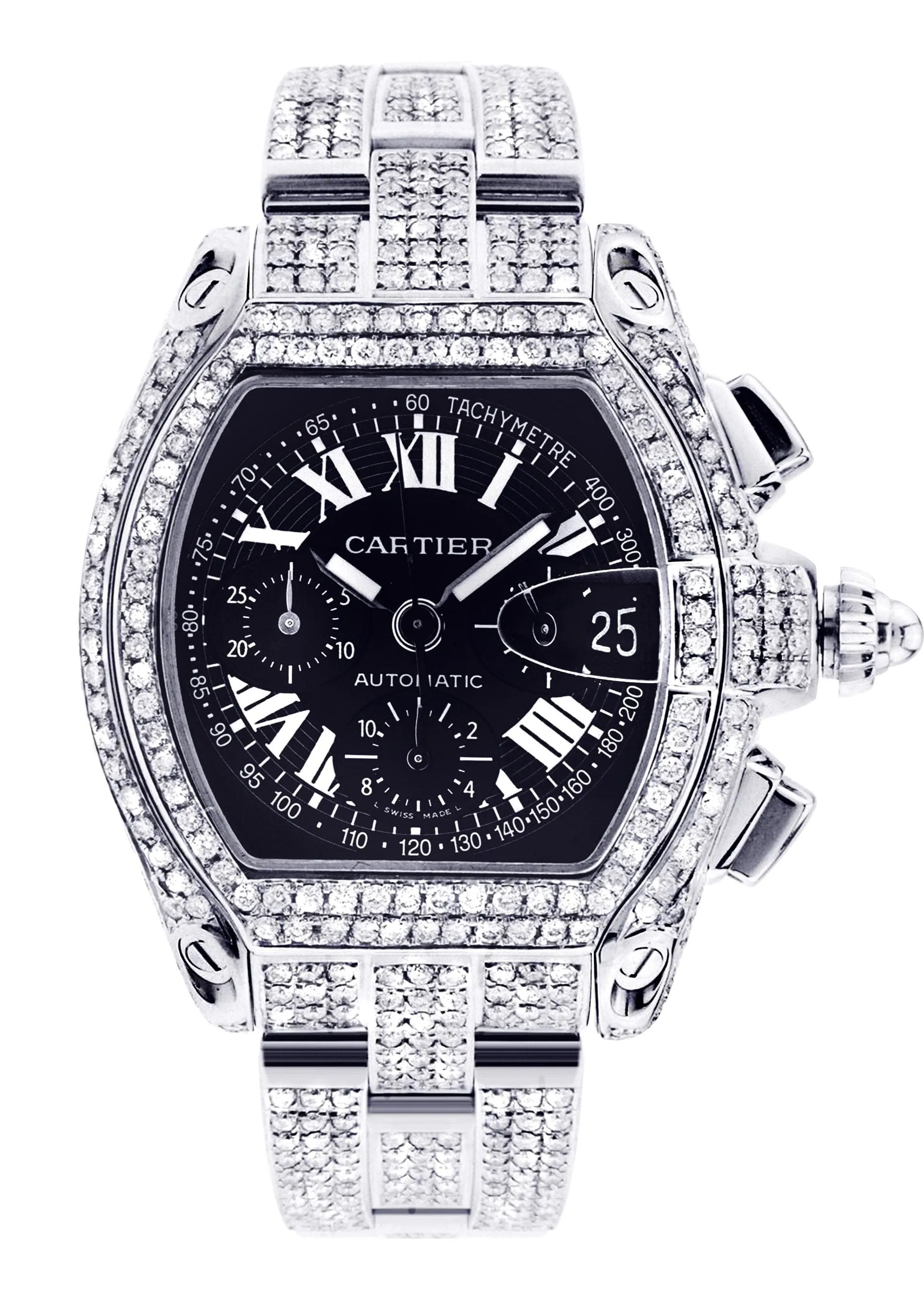 Diamond Cartier Roadster | Stainless Steel | 48 Mm