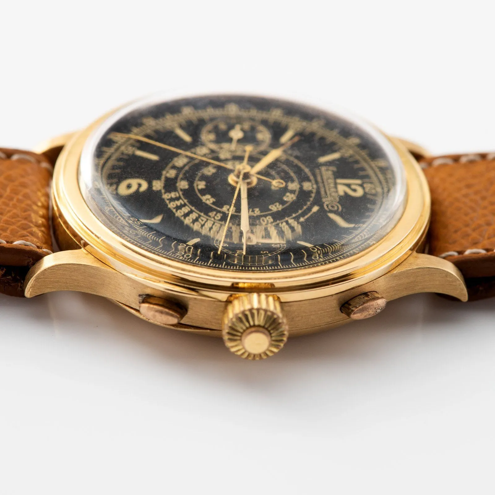 Eberhard Split Seconds Chronograph Yellow Gold Case Gilt Dial