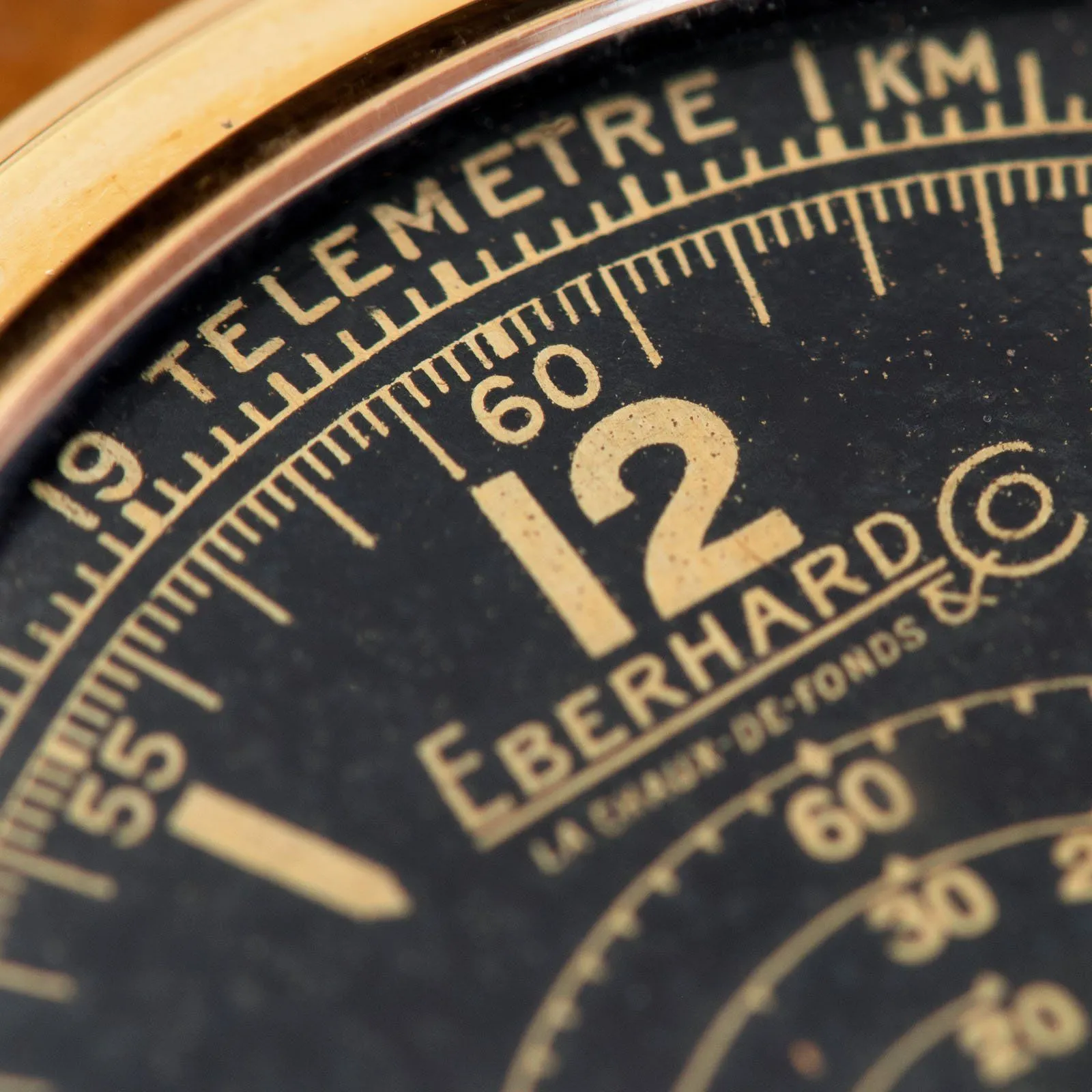 Eberhard Split Seconds Chronograph Yellow Gold Case Gilt Dial