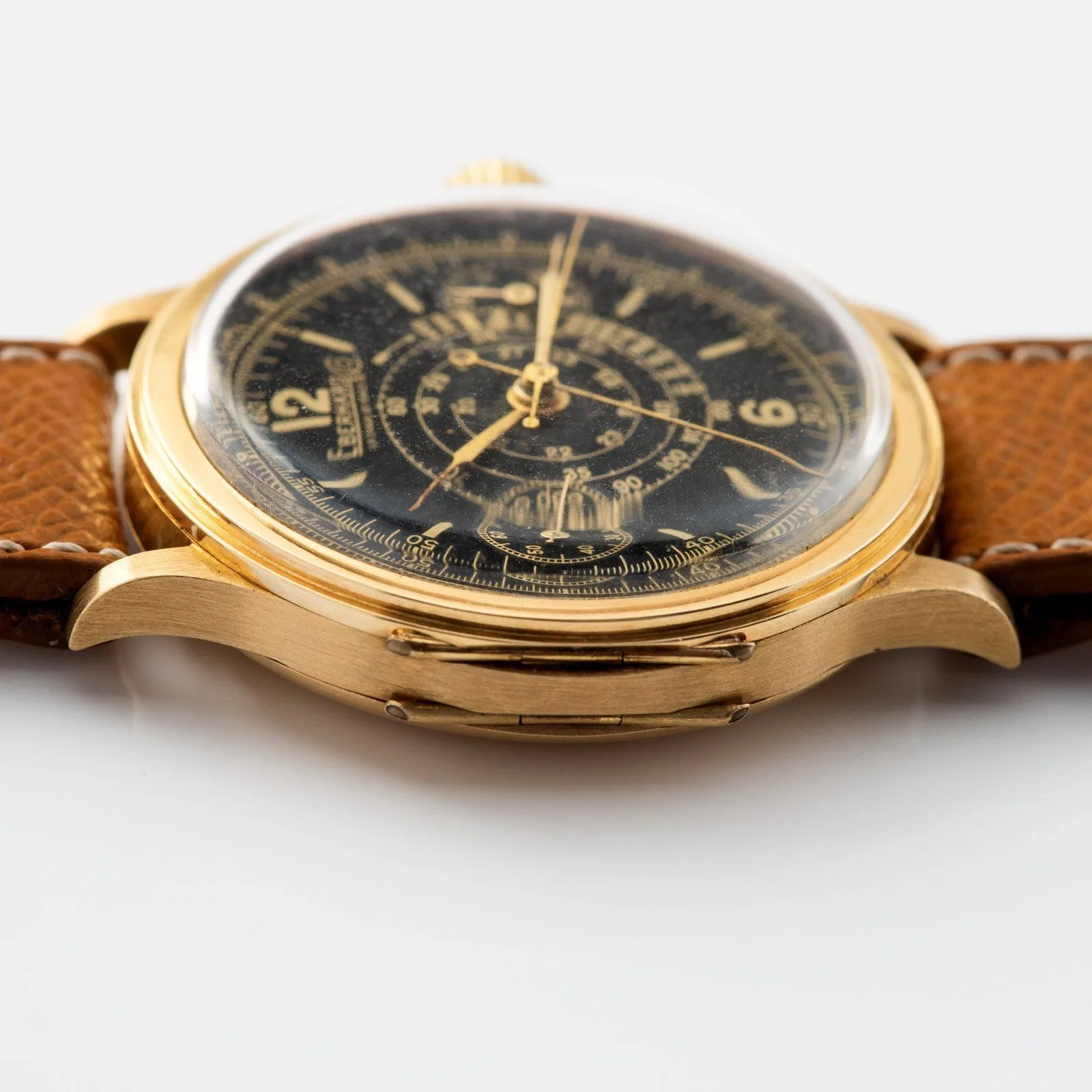 Eberhard Split Seconds Chronograph Yellow Gold Case Gilt Dial