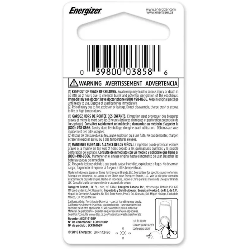 Energizer Lithium 1616 3 V Keyless Entry Battery 1 pk