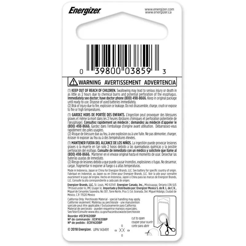 Energizer Lithium 1620 3 V Keyless Entry Battery 1 pk