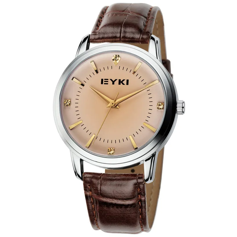 EYKI Genuine Leather Band Gold Case Analog Display Quartz Watch Men Luxury Brand Business Casual Watch