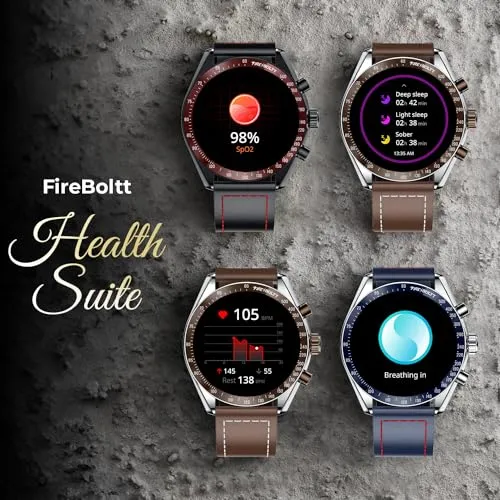 Fire-Boltt Moonwatch 36.3mm (1.43 inch) AMOLED Display, Wireless Charging, Metallic Frame, Premium Leather Straps, Complete Health Suite, Bluetooth Calling, Sports Modes (Blue)