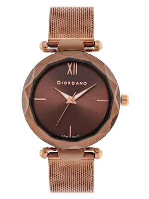 Giordano AW22 Collection Analog Watch for Women Stylish Metal Strap| 3 Hands Mechanism GZ-60042 (Brown)