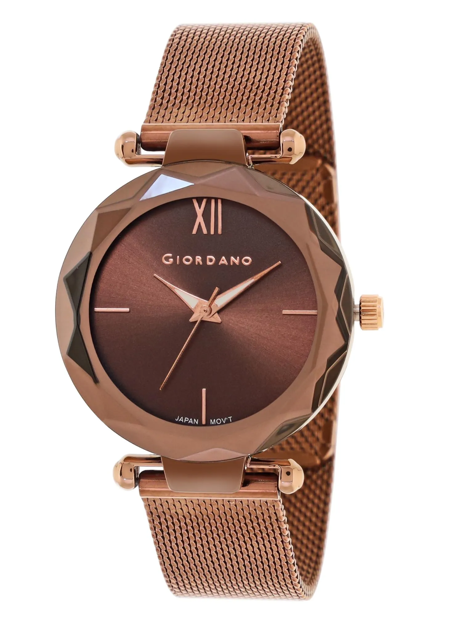 Giordano AW22 Collection Analog Watch for Women Stylish Metal Strap| 3 Hands Mechanism GZ-60042 (Brown)