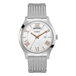 Guess Metropolitan Silver Mesh Bracelet White Dial Quartz Watch for Gents - W0923G1