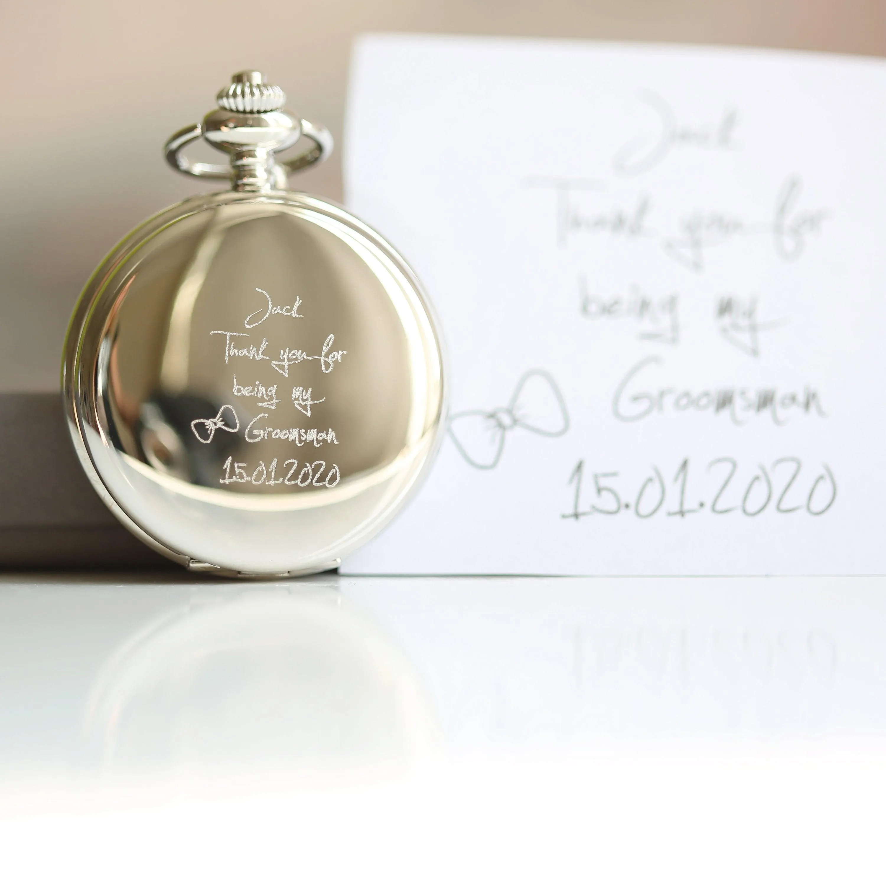 Handwriting Engraved Roman Skeleton Pocket Watch