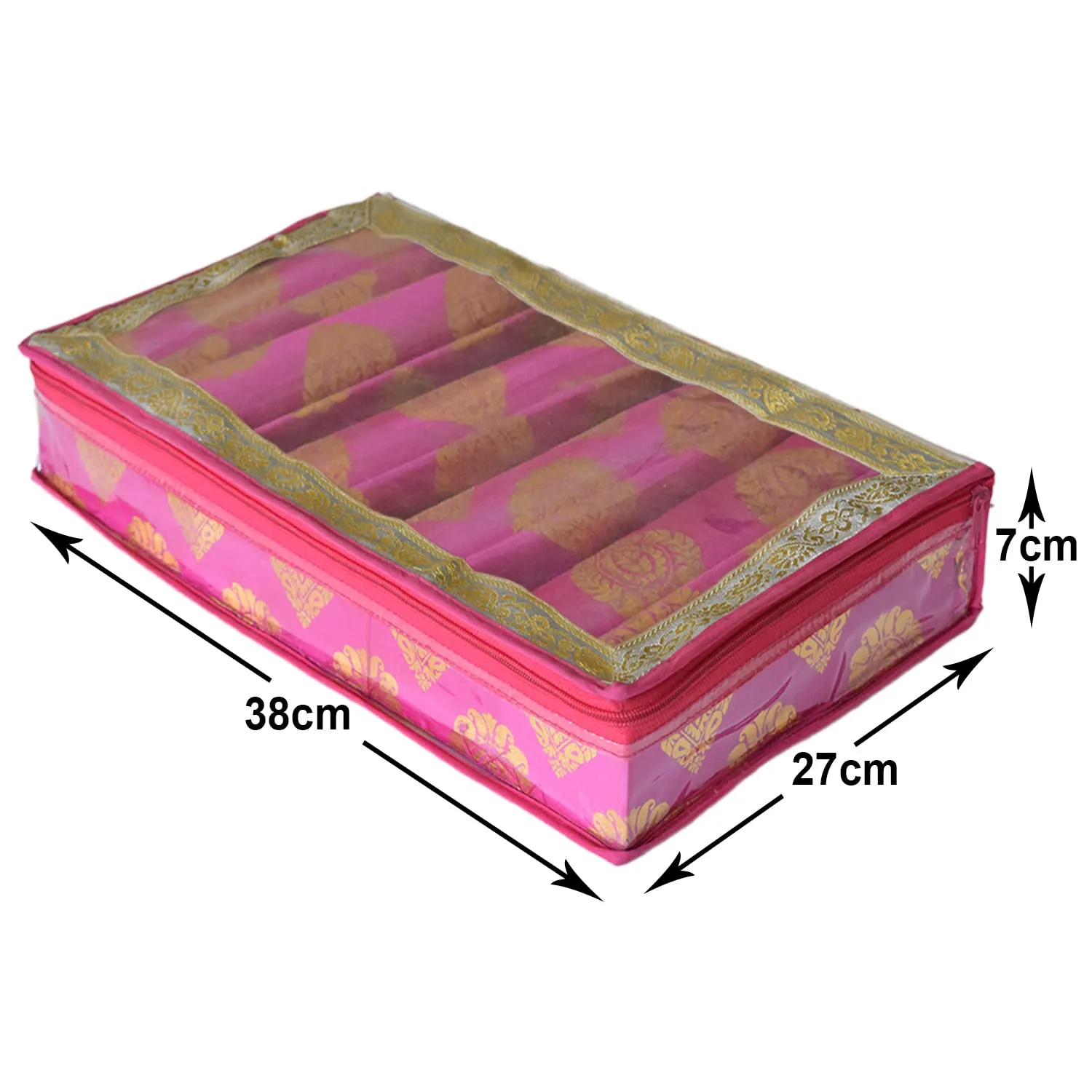 Heart Home Bareque Seamless Design Laminated 5 Rod Box, Organizer For Bangle, Watches, Bracelets, Jewellery With Tranasparent Top (Pink)-47HH0450