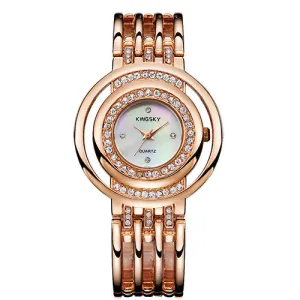 Hot Women Watches Luxury Brand Analog Display Stainless Steel Watch Band Rose Gold Ladies Women Rhinestone Watch