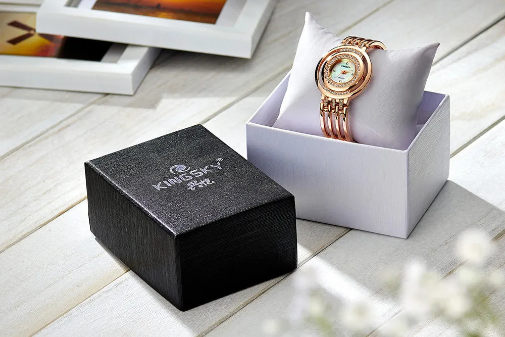 Hot Women Watches Luxury Brand Analog Display Stainless Steel Watch Band Rose Gold Ladies Women Rhinestone Watch