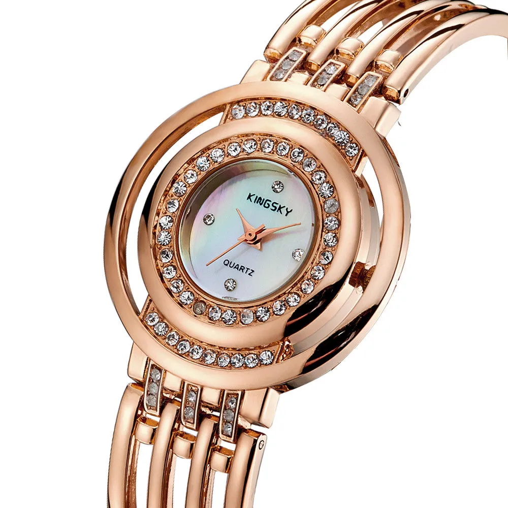 Hot Women Watches Luxury Brand Analog Display Stainless Steel Watch Band Rose Gold Ladies Women Rhinestone Watch