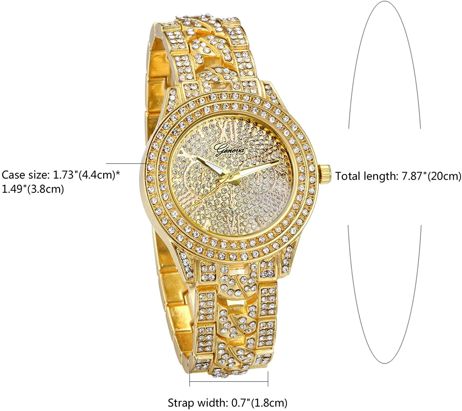 JewelryWe Men Women Watches Gold Tone Alloy Quartz Watch Stylish Rhinestone Business Casual Dress Wristwatches for Valentine’s Day