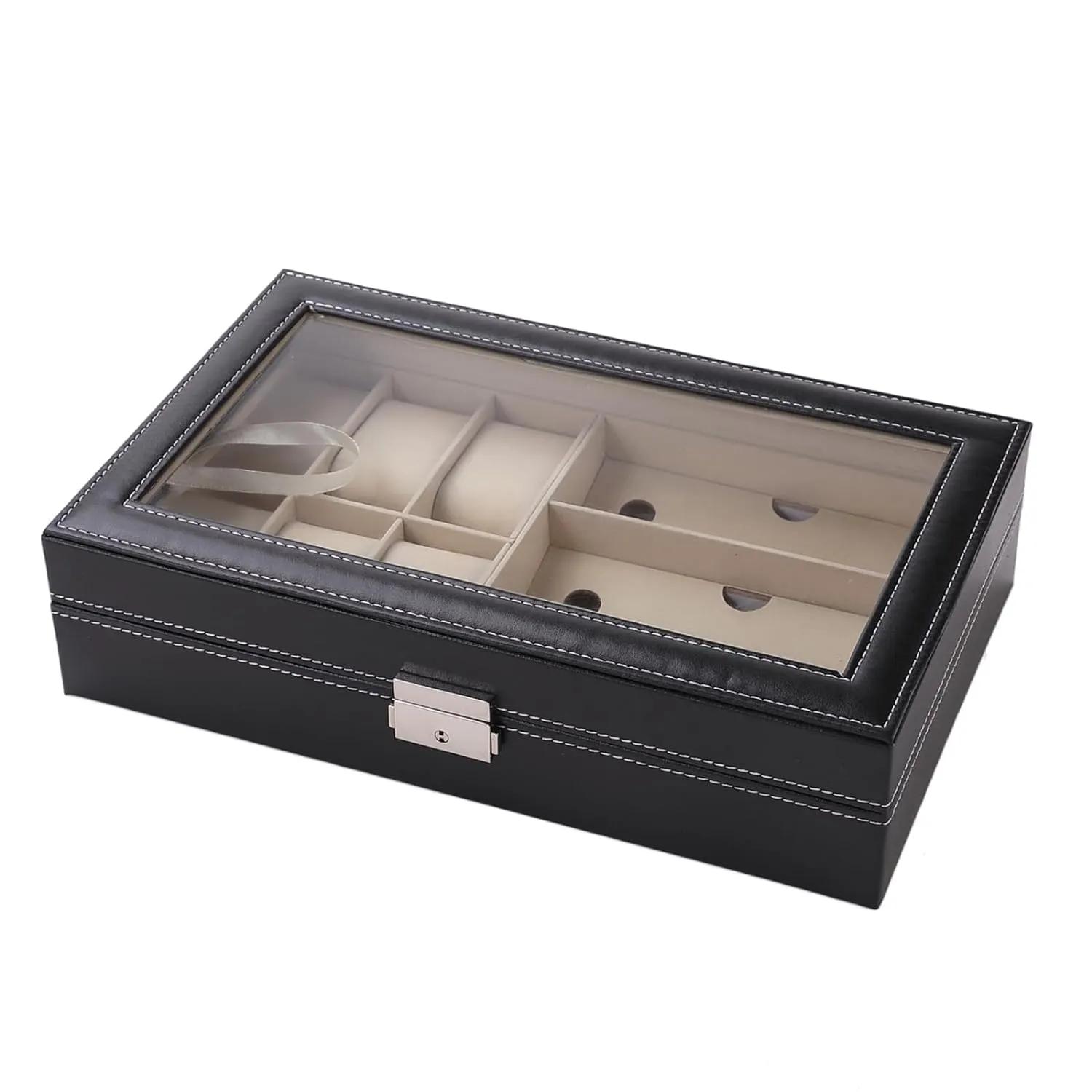 Kuber Industries 6 Slot Watch Storage Box With 3 Slot Glasses organizer|Black|Pack of 2|