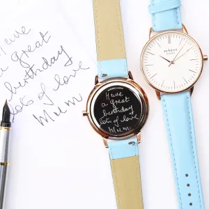 Ladies Archiect Blanc - Handwriting Engraving, Light Blue Strap