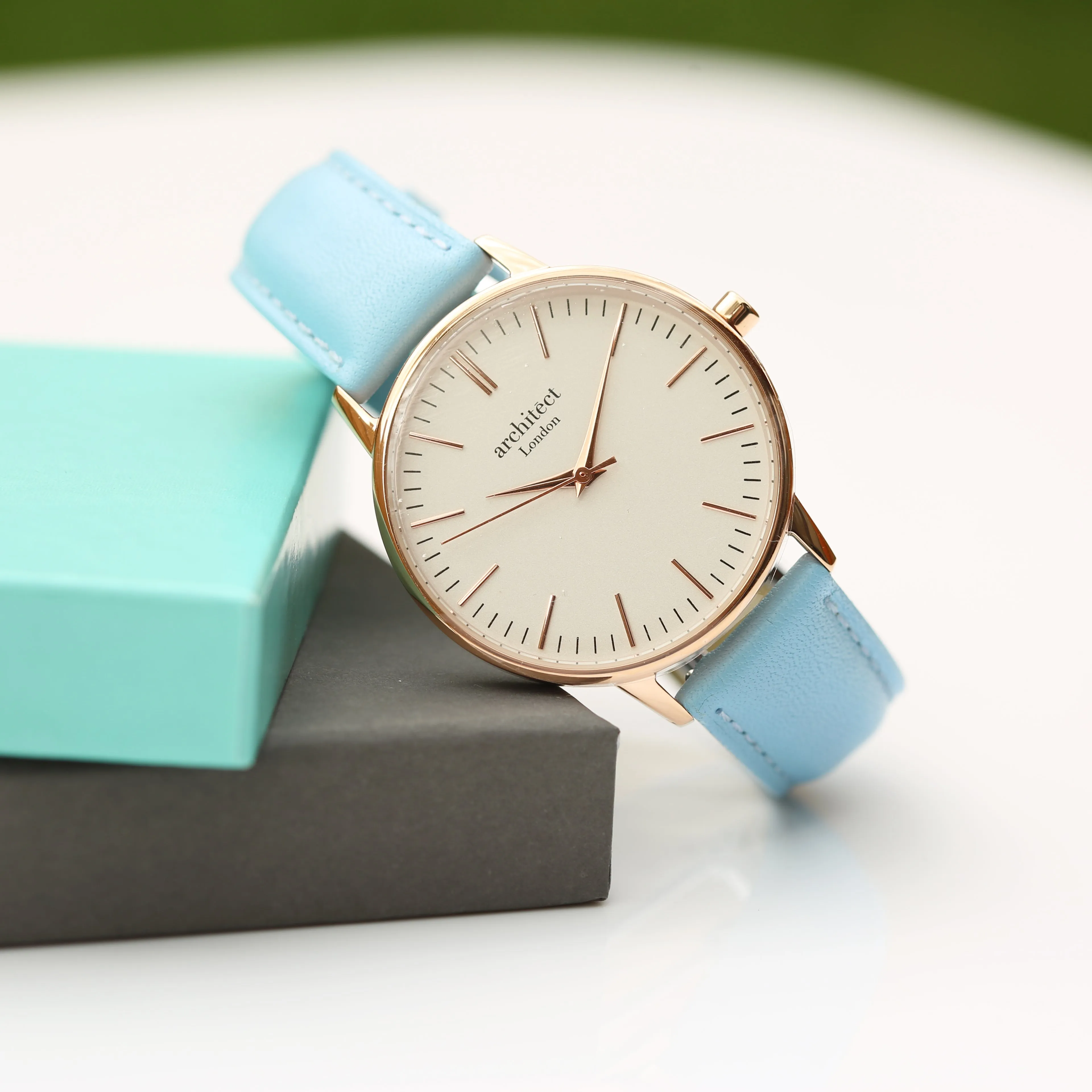 Ladies Archiect Blanc - Handwriting Engraving, Light Blue Strap