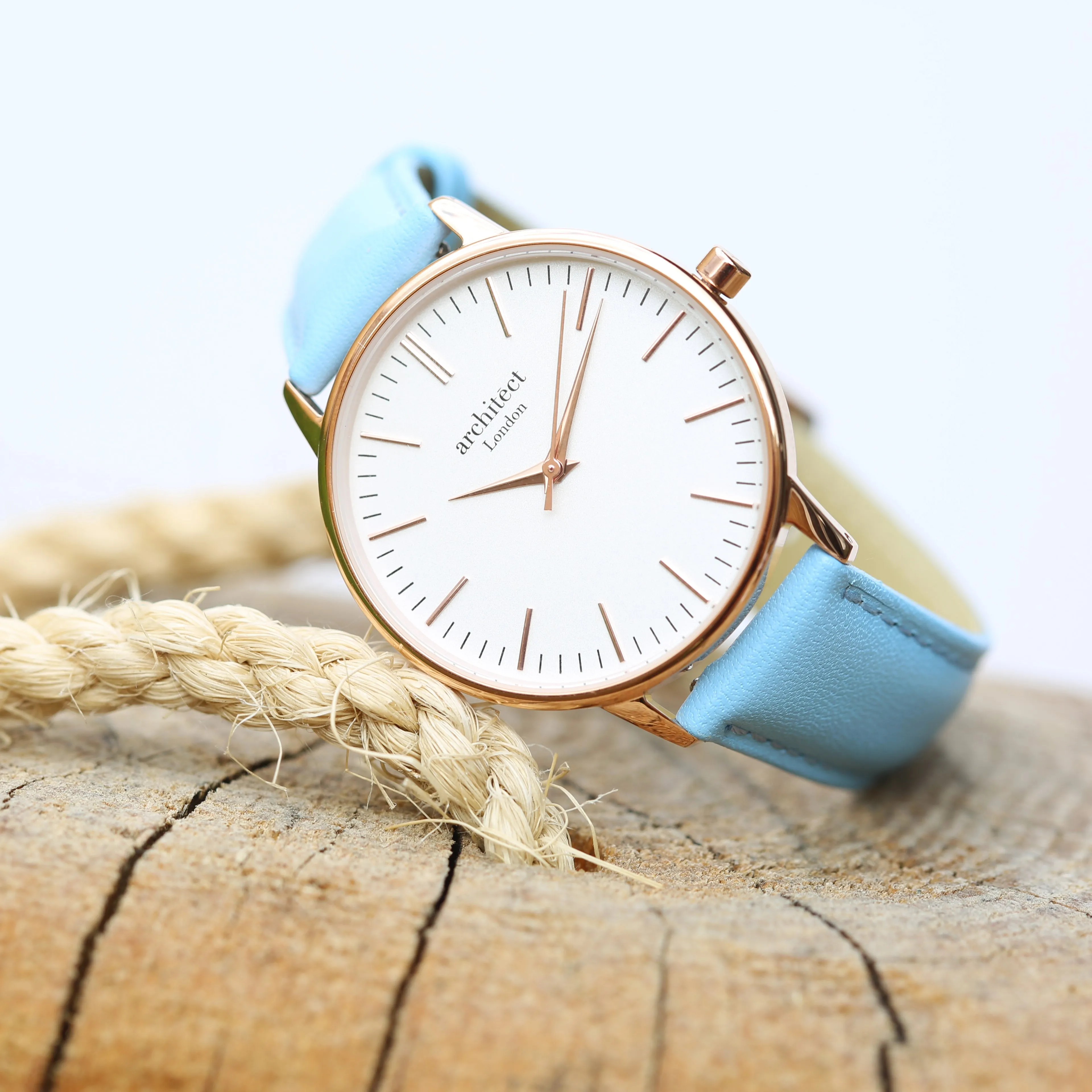 Ladies Archiect Blanc - Handwriting Engraving, Light Blue Strap