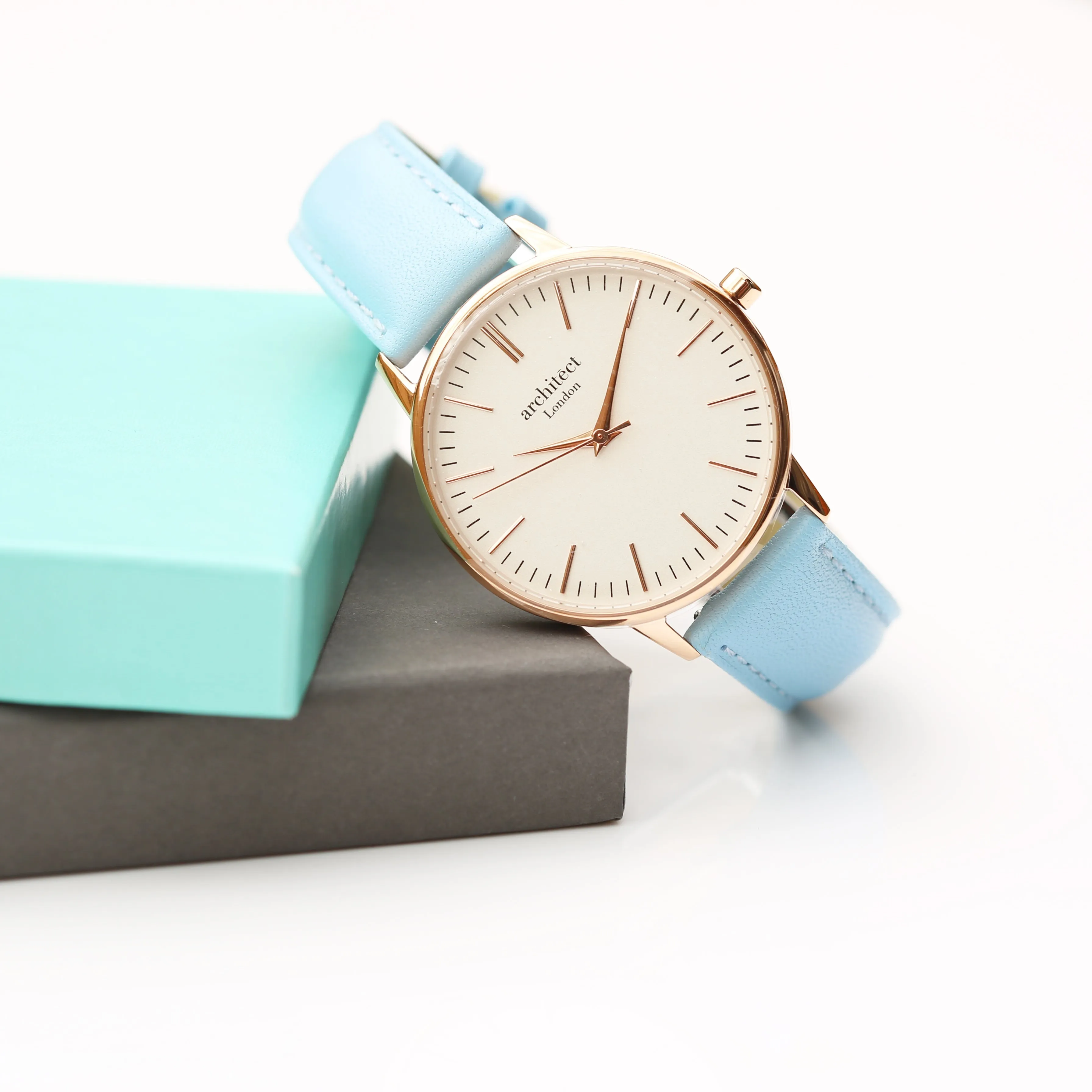 Ladies Archiect Blanc - Handwriting Engraving, Light Blue Strap