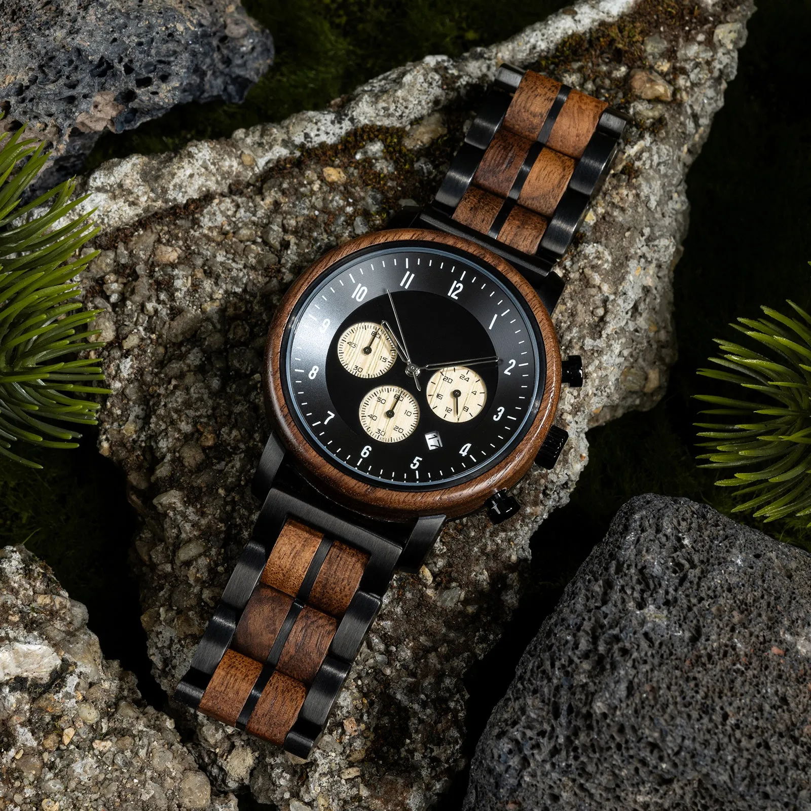 Leon - Black Steel & Walnut Chronograph