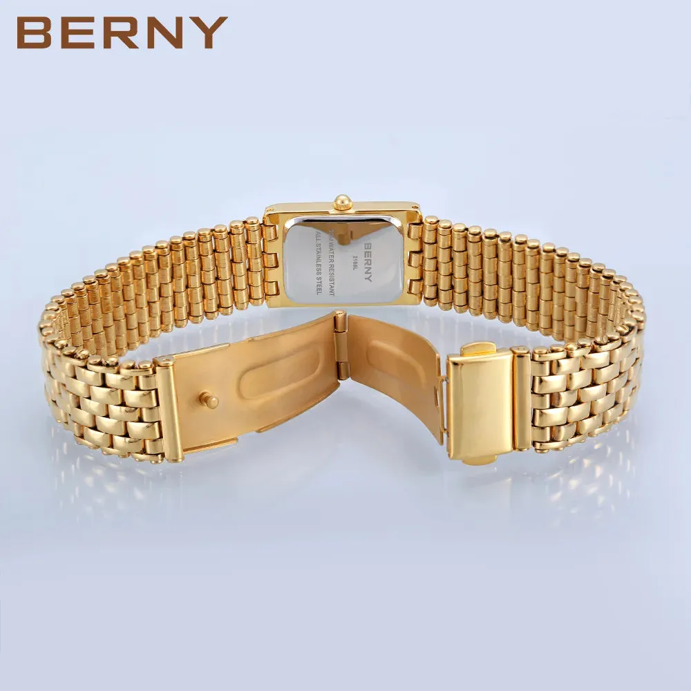 Luxury Women Quartz Watch Golden Female Clock Stainless Steel Gold Women Rectangle Fashion Waterproof