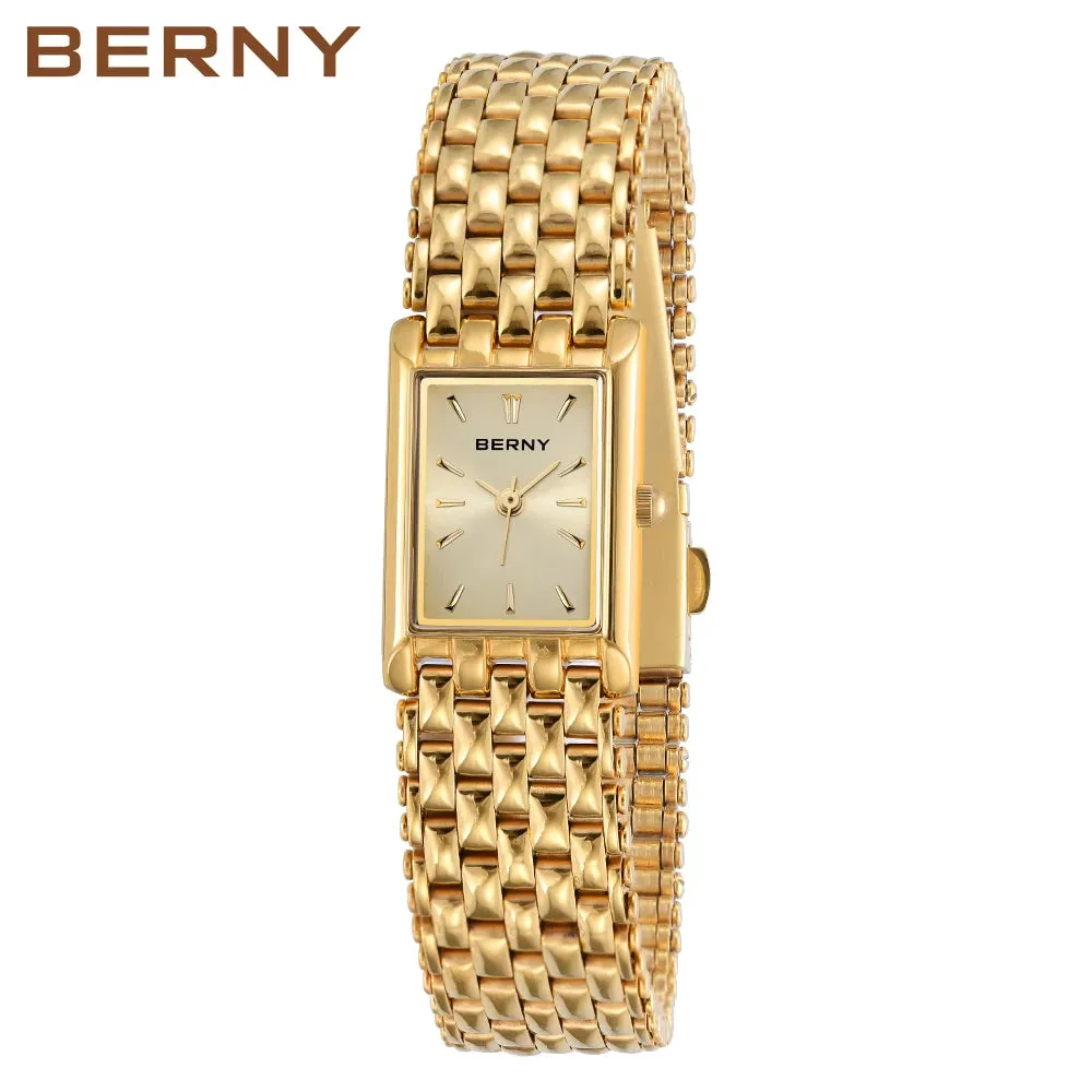 Luxury Women Quartz Watch Golden Female Clock Stainless Steel Gold Women Rectangle Fashion Waterproof