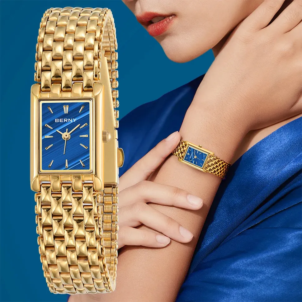 Luxury Women Quartz Watch Golden Female Clock Stainless Steel Gold Women Rectangle Fashion Waterproof