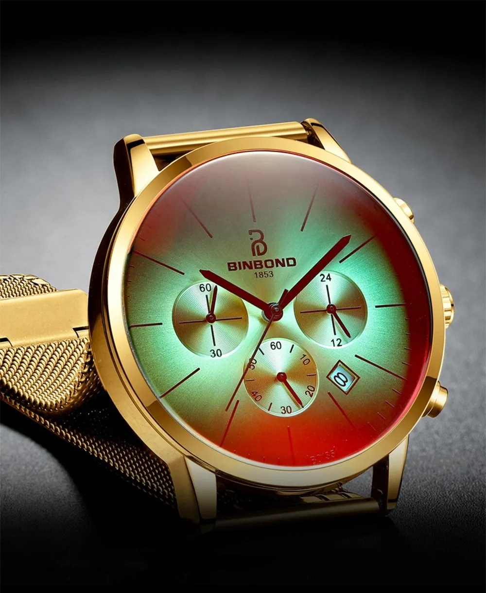 Men Military Style Stainless Steel Bright Coloured Glass Watches