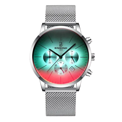 Men Military Style Stainless Steel Bright Coloured Glass Watches