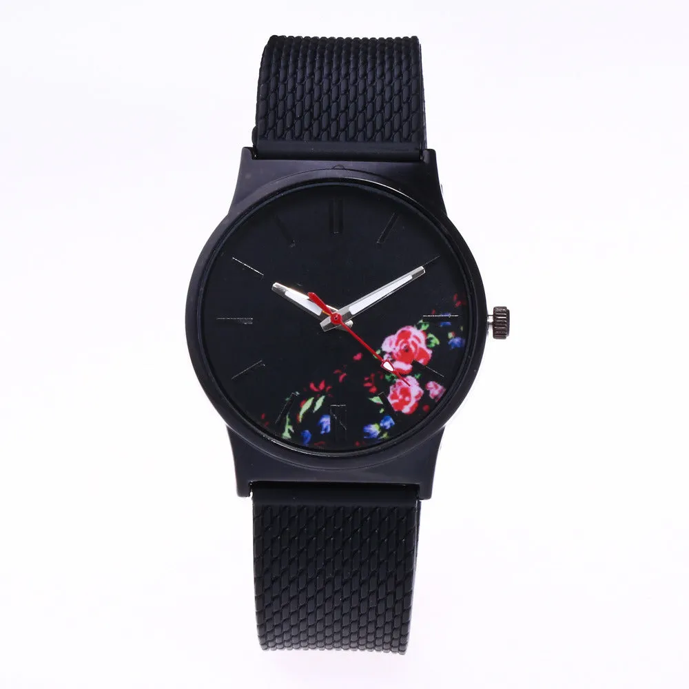 Men's And Women's Silicone Mesh Floral Watch