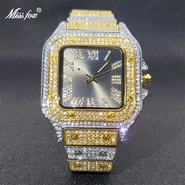 Men's Ice Out Diamond Square Watch by Miss Fox