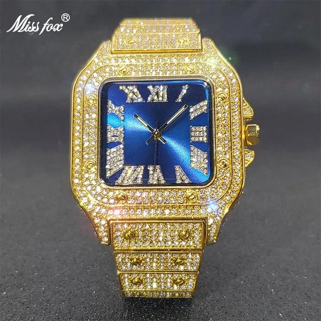 Men's Ice Out Diamond Square Watch by Miss Fox